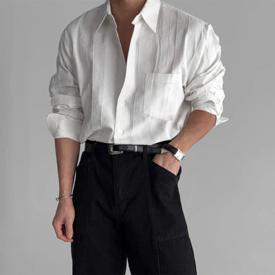 New High-end Textured Wide Solid Color Thin Pocket Long Sleeve Shirt - uniqe store 