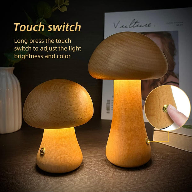 INS Wooden Cute Mushroom LED Night Light With Touch Switch  Bedside Table Lamp For Bedroom Childrens Room Sleeping Night Lamps Home Decor - uniqe store 