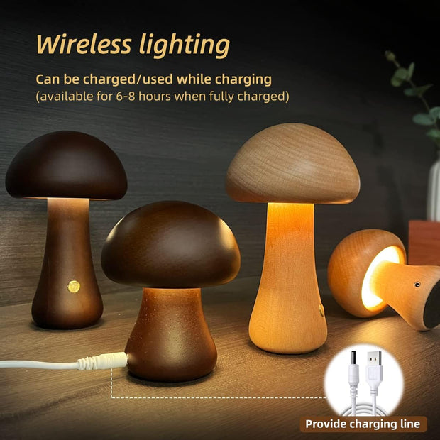 INS Wooden Cute Mushroom LED Night Light With Touch Switch  Bedside Table Lamp For Bedroom Childrens Room Sleeping Night Lamps Home Decor - uniqe store 