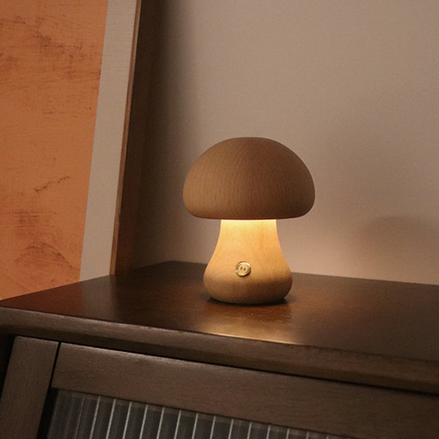 INS Wooden Cute Mushroom LED Night Light With Touch Switch  Bedside Table Lamp For Bedroom Childrens Room Sleeping Night Lamps Home Decor - uniqe store 