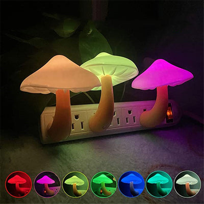 LED Night Light Mushroom Wall Socket Lamp EU US Plug Warm White Light-control Sensor Bedroom Light Home Decoration - uniqe store 