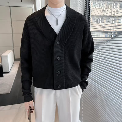 Regular Slim-fit Beauty, Autumn Men's Loose Black Cardigan Sweater - uniqe store 