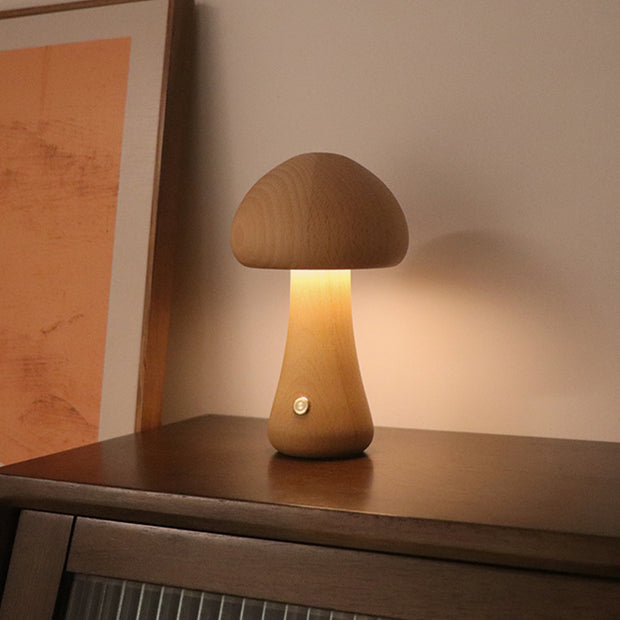 INS Wooden Cute Mushroom LED Night Light With Touch Switch  Bedside Table Lamp For Bedroom Childrens Room Sleeping Night Lamps Home Decor - uniqe store 